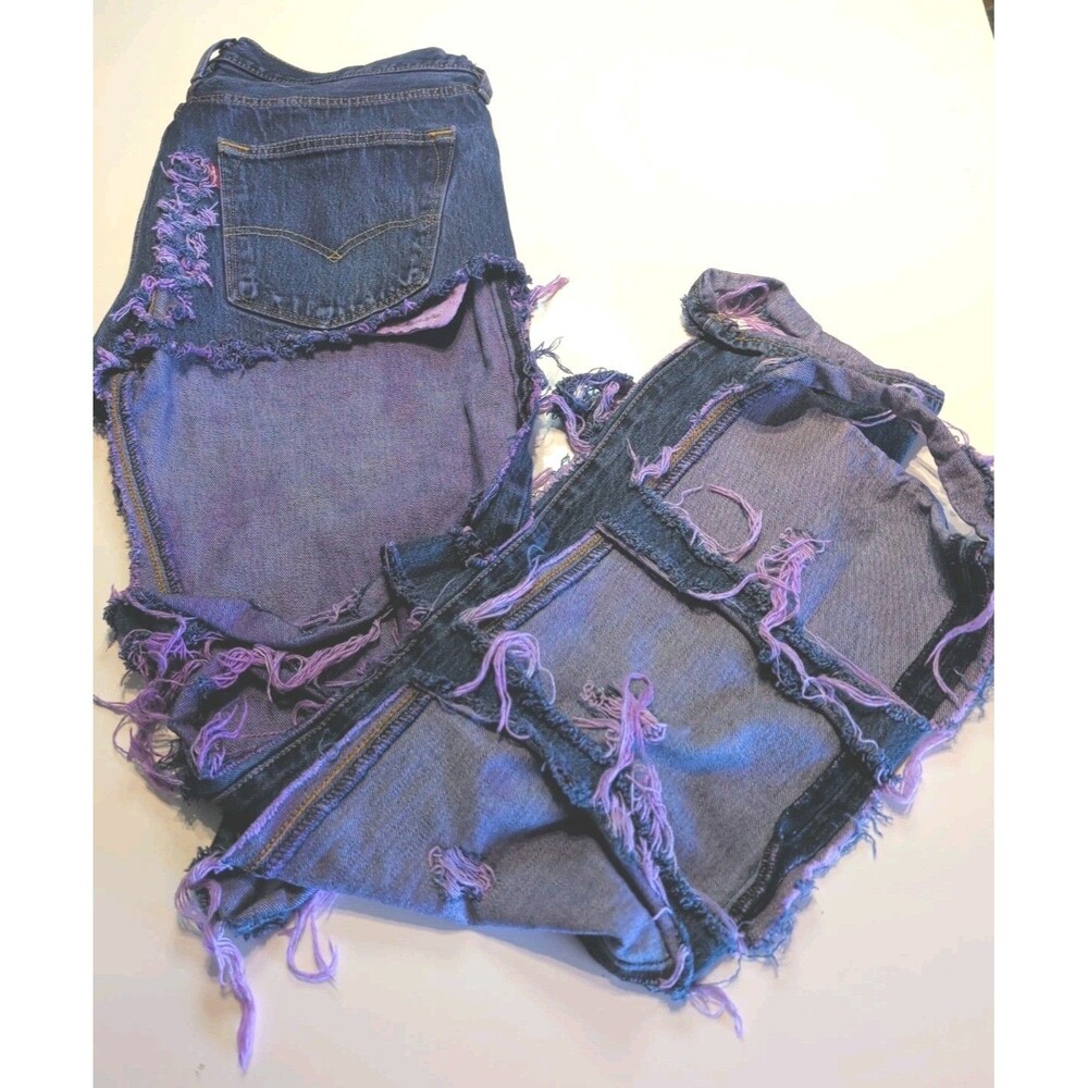 Levi's 501 Custom Denim Chaps W36 L34 Purple Distressed Punk Grunge Reworked